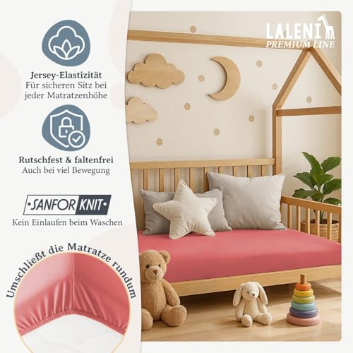 Laleni Premium Spannbettlaken, 70x140x15cm, für Babybett & Kinderbett, 100% Baumwolle, Oeko-TEX Zertifiziert, 3er Set, Koralle – Ansicht 5