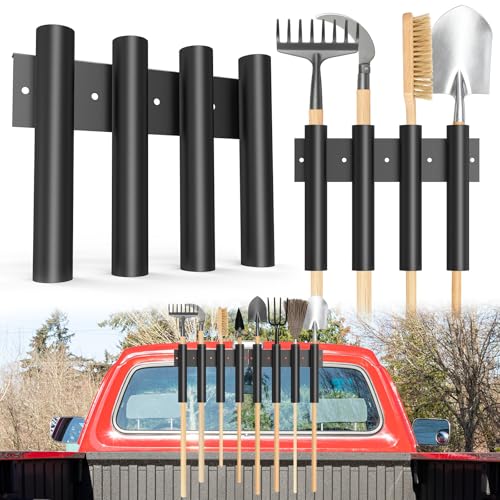 Posnaland Shovel Holder for Truck - 8-Hole Heavy Duty Steel Tool Organizer - for Bed & Box Mount (Truck Bed Rail or Tool Box) - Also for Workshop and Farm Shed Use - Holds Rakes, Shovels, Hoes