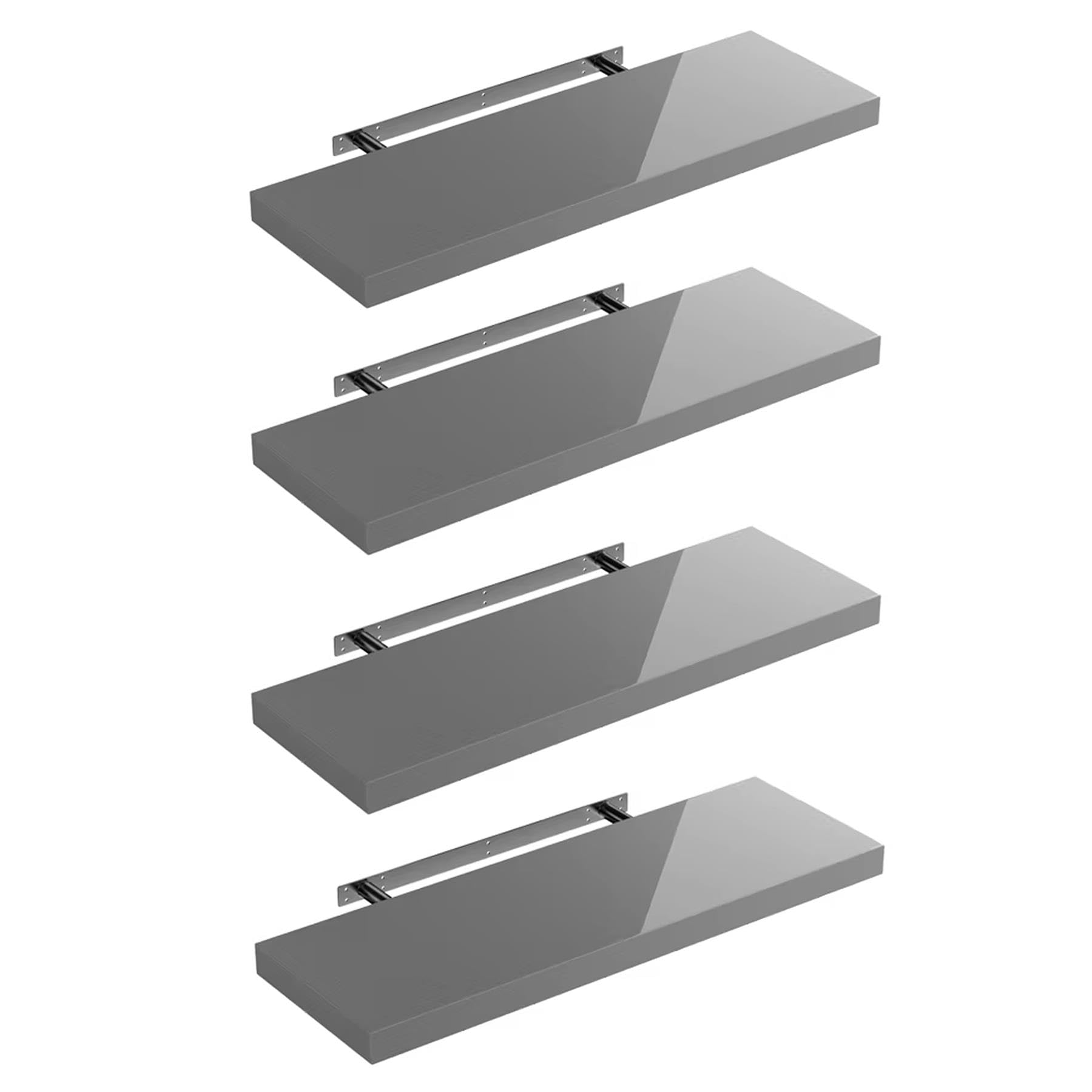Shelfinity Set of 4 Grey Floating Shelves for Wall | 30cm High Gloss Modern Wall Shelves | for Bedroom Living Room Bathroom Kitchen Office | Floating Shelf Unit Ideal for Display & Storage
