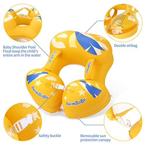 Inflatable Baby Shoulder Pool Float with Canopy for Toddler Learn Swimming Training,30-70lbs Children,Sea Beach Pool (X-Large, Yellow)