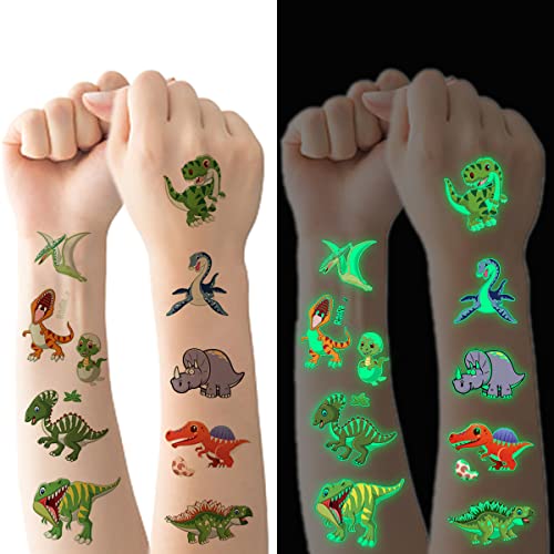 10 folhas tatuagens temporárias para crianças, dinossauro tema tatuagens que brilham no escuro, tatuagens presentes de aniversário festivais festas Gift Bag Filler para meninas meninos presentes