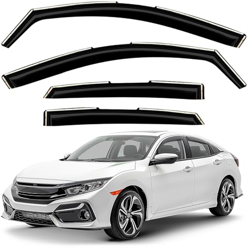 Window Deflectors Smoke Tinted In-Channel Side Window Vent Visor Deflectors Rain Guards Compatible with Civic 2016-2021 Sedan - 4pcs. GW0714