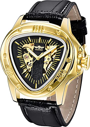 Men's Triangle Watches, Golden Skeleton Watch, Fashion Mechanical Wrist Watch For Men (W996) #TOP1