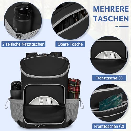 OUUTMEE Kühltasche 25L Thermo Rucksack Auslaufsicher, Kühlrucksack für 30 Getränkedosen (330 ml),für Wandern und Picknick, Praktisch & Leicht,Schwarz