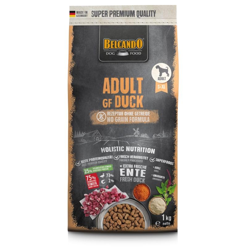 Belcando Adult GF Anatra | 1 kg | Alimento completo per cani adulti | Attività normale o elevata | Sensibilità ai cereali | Con Omega 3