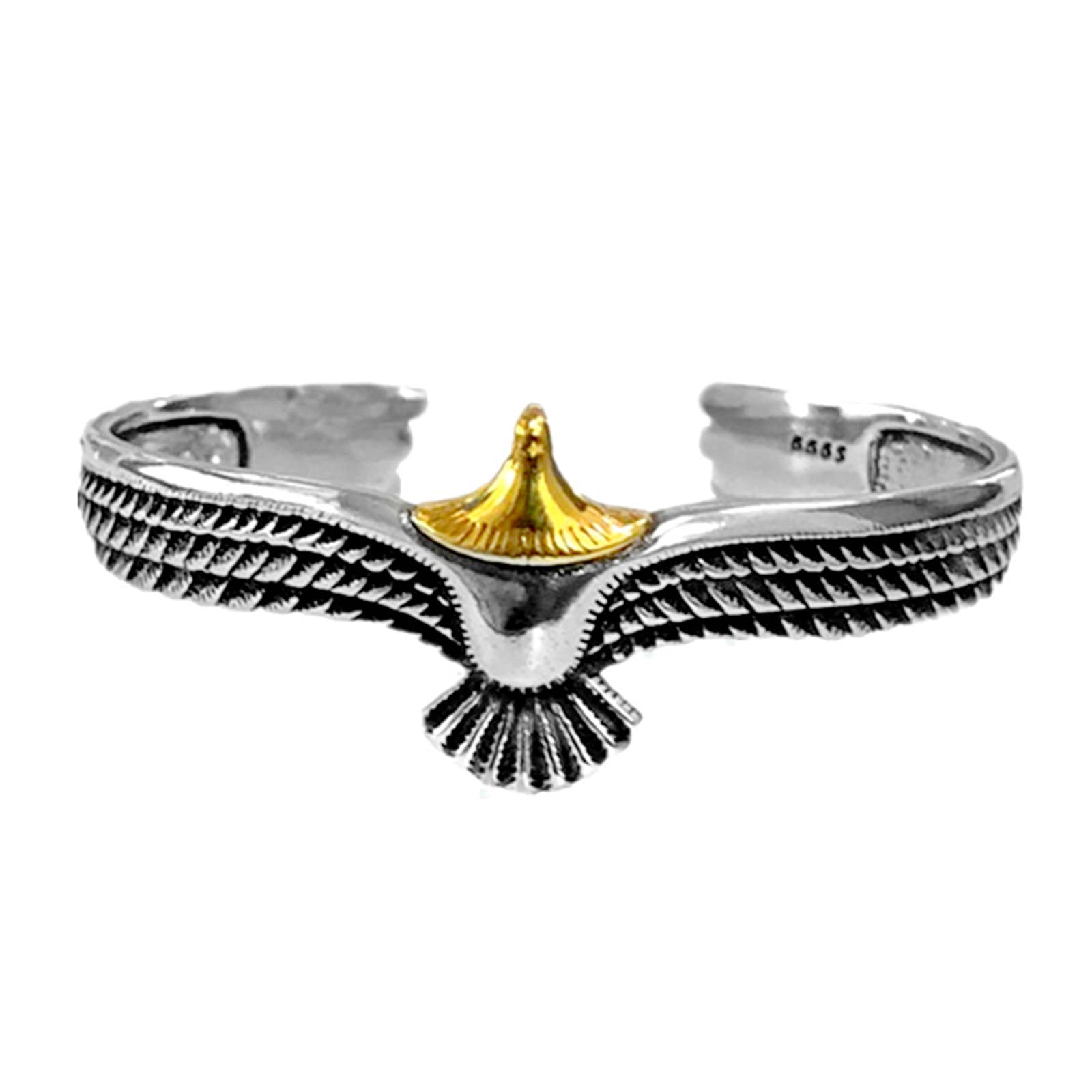 halamodoVintage Eagle Bracelet HALAMODO, Adjustable Open Ended Wristband Bracelet, Sterling Silver Eagle Cuff Bracelet, Rock Punk Animal Bracelet for Men
