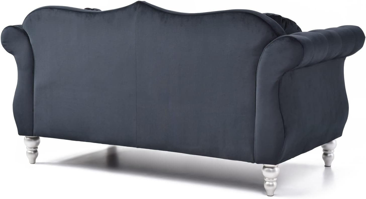 HomeStock Velvet Loveseat, 68" Wide, Dark Gray - Hollywood Regency Style Sofa Black