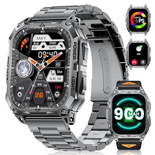 Smart Watches for Men(Answer/Dial Call), 2,01'' Super Large Military Smartwatch with 900mAh High-Capacity Battery/Led Flashlight/Heart Rate/Sleep Monitor, IP68 Waterproof Fitness Watch for Android iOS