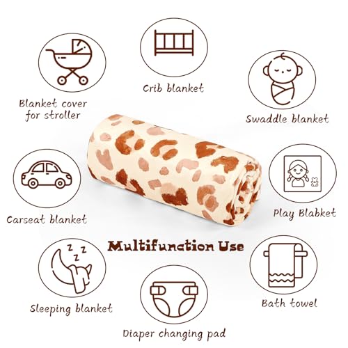Image of GFU Baby Blanket for Boys and Girls, Soft Minky Infant Receiving Blanket with Dotted Backing Double Layer, Newborn Toddler Bed Blanket with Brown Leopard Print, 30 x 40 Inch