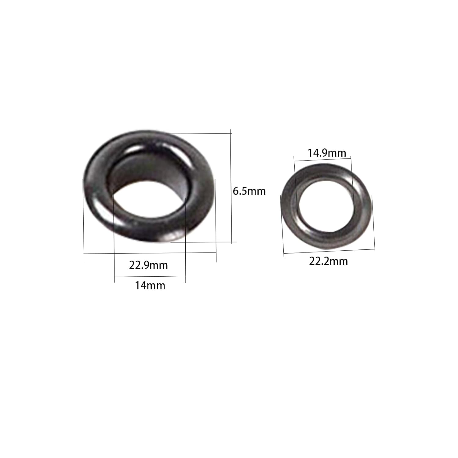 100 Pcs 14mm Metal Eyelets Grommets with Washers for Shoes Clothes Belt Bag DIY Project (Black)