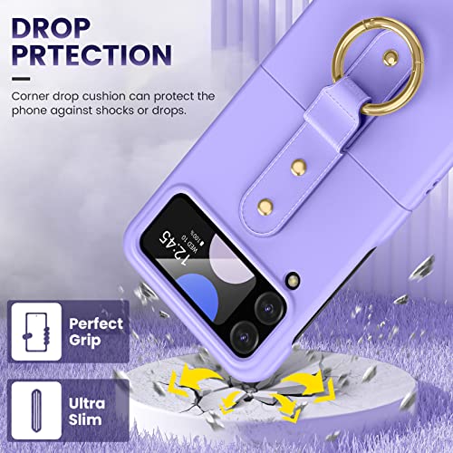 Vego Case For Galaxy Z Flip 4 5G (2022), Z Flip 4 Ultra Slim Case With Metal Ring Holder & Camera Screen Protector For Women Girls, Matte Pc Protective Case Cover For Samsung Galaxy Z Flip 4 - Purple #TOP6