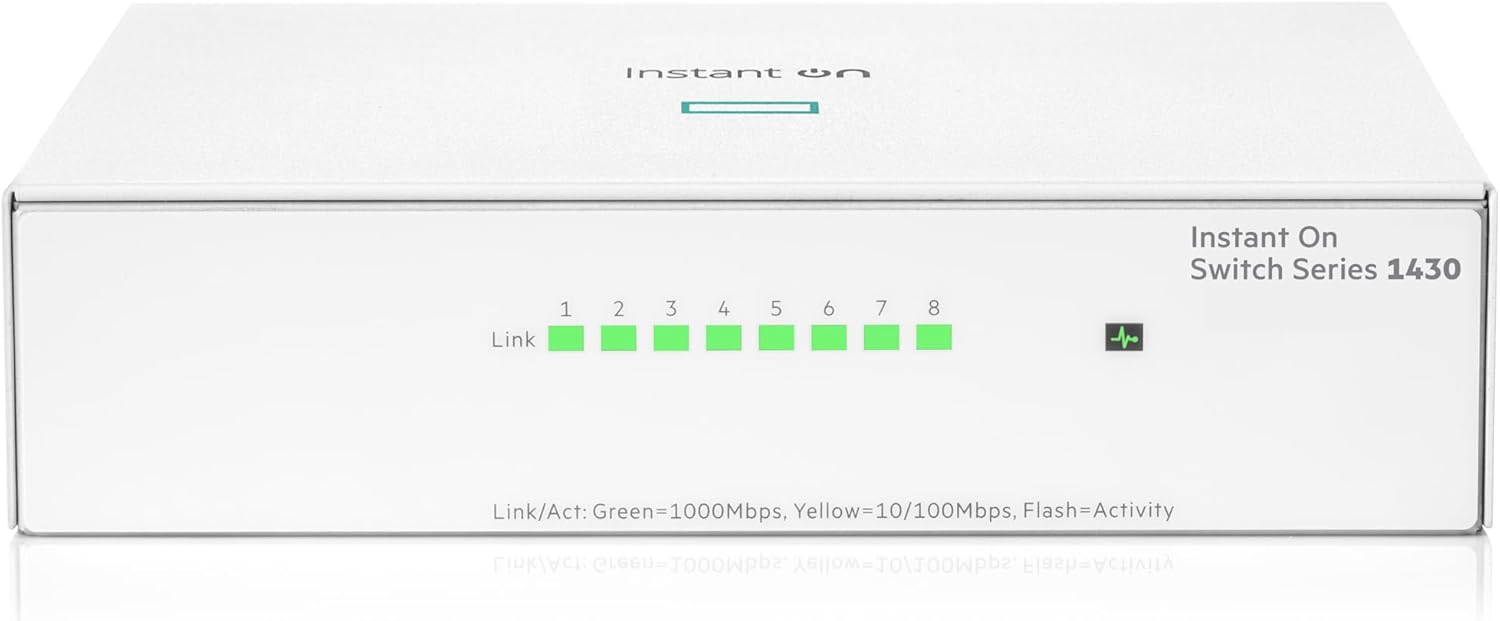 HPE Networking Instant On Switch Series 1430 8-Port Gb Unmanaged Layer 2 Ethernet Switch | 8X 1G | Fan-Less | US Cord (R8R45A#ABA)