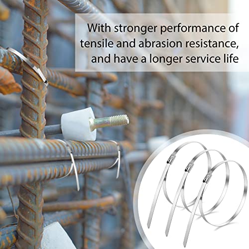 Moxweyeni 300 Pcs Metal Zip Ties 11.8 Inch Heavy Duty 304 Stainless Steel Self-locking Cable Ties Multi-purpose Metal Tie for Exhaust Wrap Chain Link Fence Parts Farms Pipe Roofs Cables Outdoor Use by Moxweyeni - Image 5