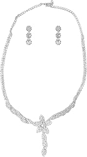 Stainless Steel Jewelry Set Necklace & Earring With Flower Design For Girls - Silver