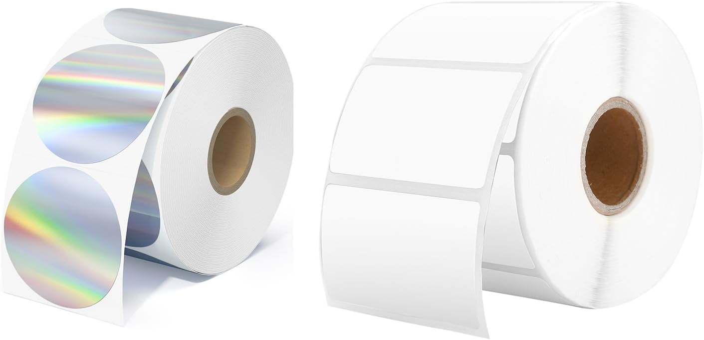 Amazon.com : 2" Circle Holographic Thermal Label Stickers+2.25 x 1.25 ...