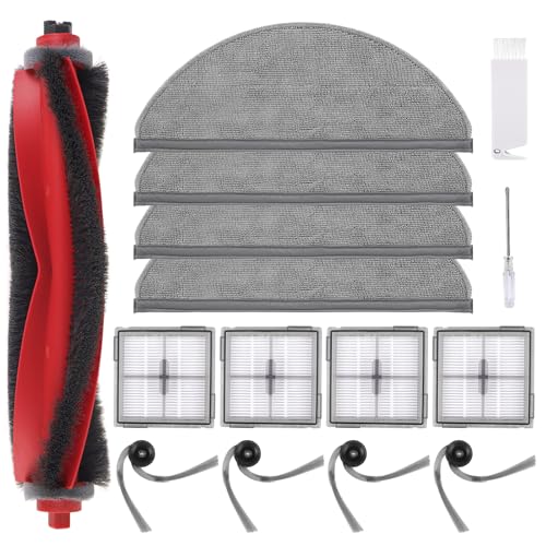 15 Pack Q10X5 Accessories Kit Replacement Compatible with Roborock Q10 X5 / Q10 X5+ Plus Robot Vacuum, 1 Main Brush, 4 Mop Cloth Pads, 4 Side Brushes, 4 HEPA Filters, 1 Cleaning Tool, 1 Screwdriver