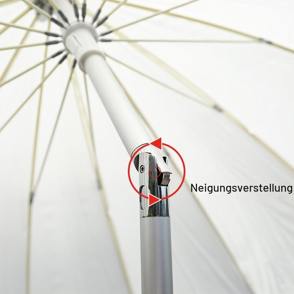 Shanghai Gartenschirm Ø 200cm Outdoor Marktschirm Runde Sonnenschutz Shanghai Sonnenschirm Aluminium Balkonschirm Neigbar Mit 16 Rippen(White)
