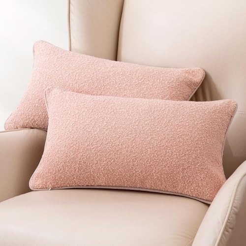 Image of Amazon Basics Boucle Lumbar Throw Pillow Covers for Couch, Living Room, Home Decor with Hidden Zipper, Pink, 12x20in, Pack of 2