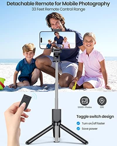 Selfie Stick,3 in 1 Bluetooth Selfie Stick Tripod,Extendable and Portable Selfie Stick with Detachable Wireless Remote&Stable Tripod Stand,Compatible with iPhone/Samsung/Galaxy/Huawei iOS and Android