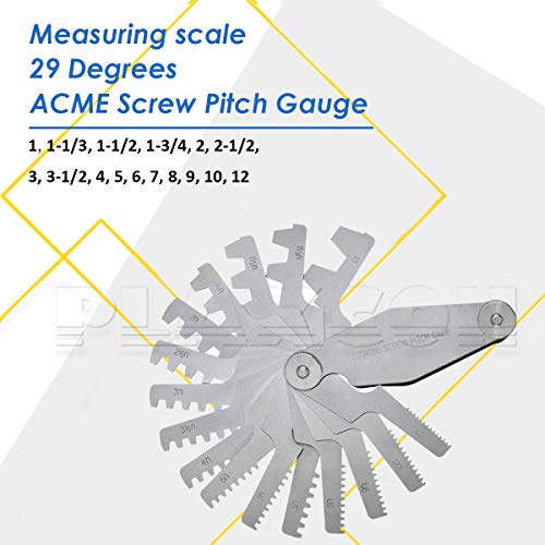 Plaxcon 29 Degree Acme Screw Pitch Gauge Stainless Steel Thread Pitch Measuring Tool Set T-Thread Cutting Gage 16Pcs #TOP2