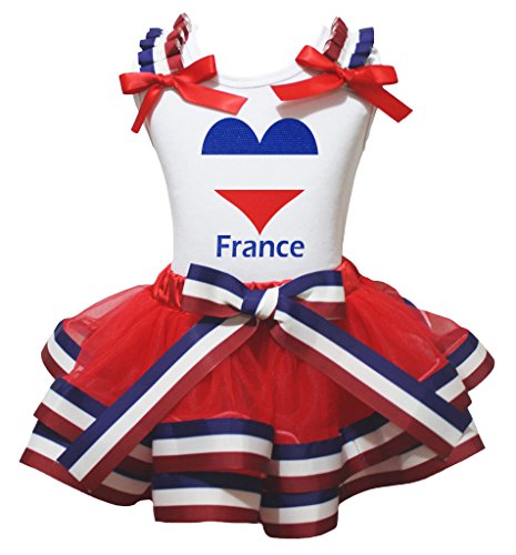 Ensemble chemise blanche à rayures RWB fille jupe pétale look tricolore France