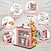 Sotodik 46PCS Cash Register Playset for Kids Pretend Play Coffee Machine with Water Outlet Function, Mini Supermarket Grocery Store with Money, Scanner,Play Foods, Gift for Boys and Girls (Pink)