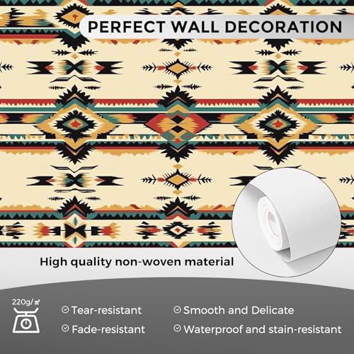 Papier peint géométrique aztèque avec fresque murale en intissé résistant
