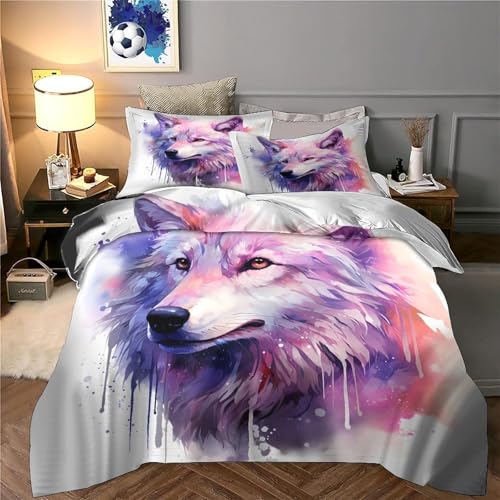 Housse de couette loup 3D single 135x200 parure lit microfibre