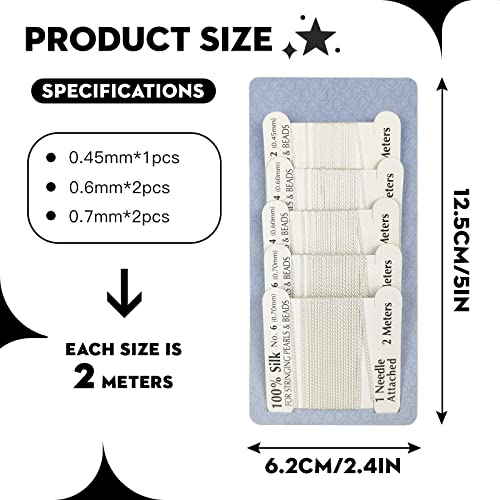 The Hobbyworker 5pcs Silk Beading Cord Thread and Needles Size2/4/6 White for Knotting Pearl,Crystals,Gemstones and Beads - Thumbnail 2