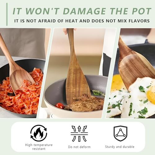 eieioo 2 Pcs Wooden Spatulas, Natural Teak Spatula and Wooden Spatula Nonstick Turner, Kitchen Cooking Utensils for Frying Flipping Pancake Spatulas, Lightweight & Durable (Set of 2) by eieioo - Image 3
