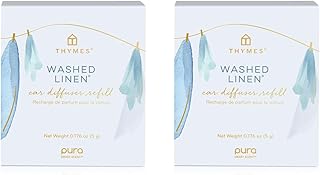 Thymes Pura Car Diffuser Refills – 2 Pack of Vehicle Air Fresheners – Air Freshener Car Accessories for Women & Men – Notes of Cedar Wood, Lavender & White Pepper (Washed Linen, Pack of 2)