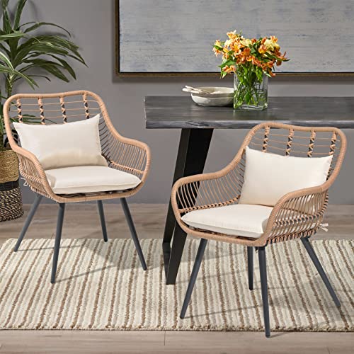 Verano Garden Set Of 2 Patio Dining Chairs, Outdoor Wicker Seating Set With Soft Cushion For Indoor & Outdoor Use, Modern Wicker Dining Chairs For Backyard, Poolside, Balcony, 250Lb Weight Capacity #TOP1