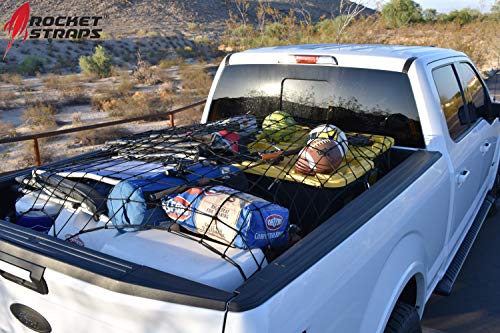 ROCKET STRAPS Cargo Net for Pickup Truck Bed, 4’ x 6’ Bungee Net Includes Newly Designed Custom Heavy Duty Steel Carabiners and Ultra Thick 5mm 3”x3” Mesh. Bonus Motorcycle and Bike Net Included - Thumbnail 4