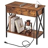 WEENFON End Table with USB Ports & Power Outlets, Nightstand Sofa Table with Storage Shelf, Narrow...