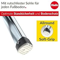 Hailo K100 Topline Alu-Klapptritt-Leiter - 2 extra große Stufen bis 150kg - Komfort-Trittleiter mit hochgeschwungenem Sicherheitsbügel & Ablageschale - Füße mit Soft-Grip-Sohle - rostfrei - Silber – Ansicht 4
