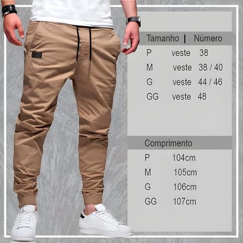 Calça Jogger Masculina Camuflada Jeans Punho Elastano (BR, Alfa, P, Regular, Regular, Bege)