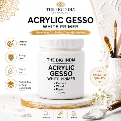 Image of Acrylic Gesso White Primer | Art & Craft Surface Sealer for Canvas, Wood, Paper, MDF & More | Smooth Matte Finish | 100ml (Pure for Sure)