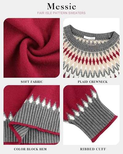 Burgundy and Cream Fair Isle Yoke Sweater - Image 4