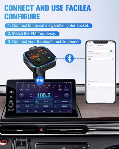 Transmisor FM Bluetooth Coche, PD 20W Adaptador inalámbrico Manos Libres para Coche Manos Libres para Coche MP3 inalámbrico de Carga rápida Tipo C QC3.0 2 Puertos USB Soporte USB y Tarjeta TF - imagen 6