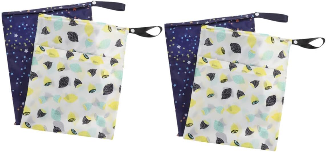 4pcs Wet Dry Bag for Cloth Diapers Reusable Storage Organizer with Zippered Pockets Washable for Travel Beach Pool and Stroller Use Lemon Stars
