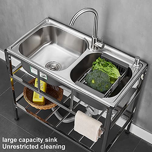 Fregadero de cocina comercial de acero inoxidable con doble tazón para restauración 4