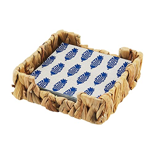 Mud Pie Indigo Napkin Basket, Ikat, 6" x 1.75" | 5" Napkin