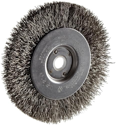 Image of Weiler 00184 4 inch Narrow Face Crimped Wire Wheel, .0118 inch Stainless Steel Fill, 1 /2 inch-3 /8 inch Arbor Hole, Made in the USA