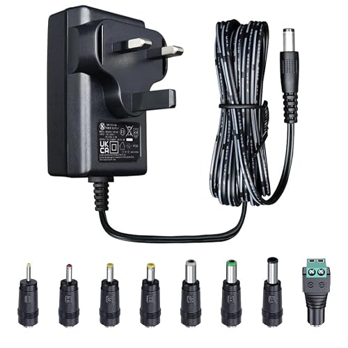 Image of UKCA 24V 1A 24W 1.8M Power Supply Adapter with 8 Tips, 1000mA 0.5A AC DC Switching Transformer 5.5x2.1mm Plug for LED Strip Lights, Massage Gun, Humidifier, Essential Oil Diffuser