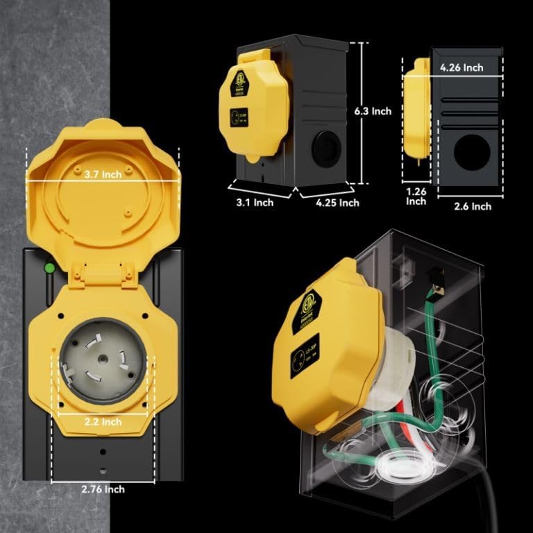 50AMP 15FT Generator Cord with Pre-drilled Power Inlet Box, 50 Amp 4 Prong, 125V/250V NEMA 14-50P Male to SS2-50R, STW 6/3+8/1 AWG Twist Locking with Inlet Box for Generator to House, UL&ETL Listed