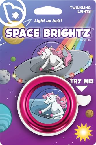 Brightz SpaceBrightz LED Light Up Bike Bell for Kids - Pink Unicorn Bicycle Bell with Twinkling Multicolor Lights Rings & Glows - Weather Resistant Handlebar Bell for Girls Ages 5+