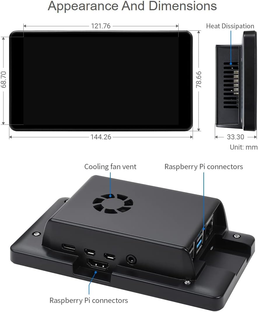 waveshare 5.5inch Capacitive Touch AMOLED Display Compatoble with Raspberry Pi 4B Comes with Protection Case 1080×1920 Resolution HDMI Toughened Glass Panel