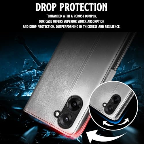 Image of WOW IMAGINE Shock Proof Flip Cover Back Case for 1+ OnePlus Nord CE 5 5G (Magnetic Button Flip Case | Wallet Pockets & Stand | Leather Finish | Stone Grey)