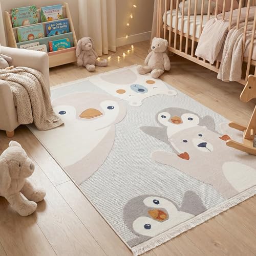 RUGURA Alfombra Infantil Habitación Niña Niño Dormitorio Animales Ositos Nubes Estrellas Arcoiris 120x170cm Gris Beige