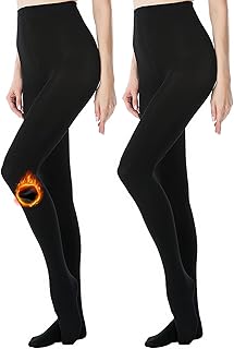 2 Pairs Fleece Lined Tights for Women 400 Denier Black Thermal Warm Pant...